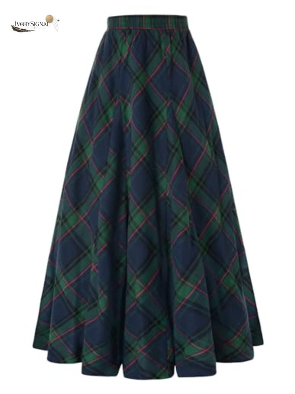 Long Plaid Maxi Skirt High Waist A-Line Godet Lined Pockets